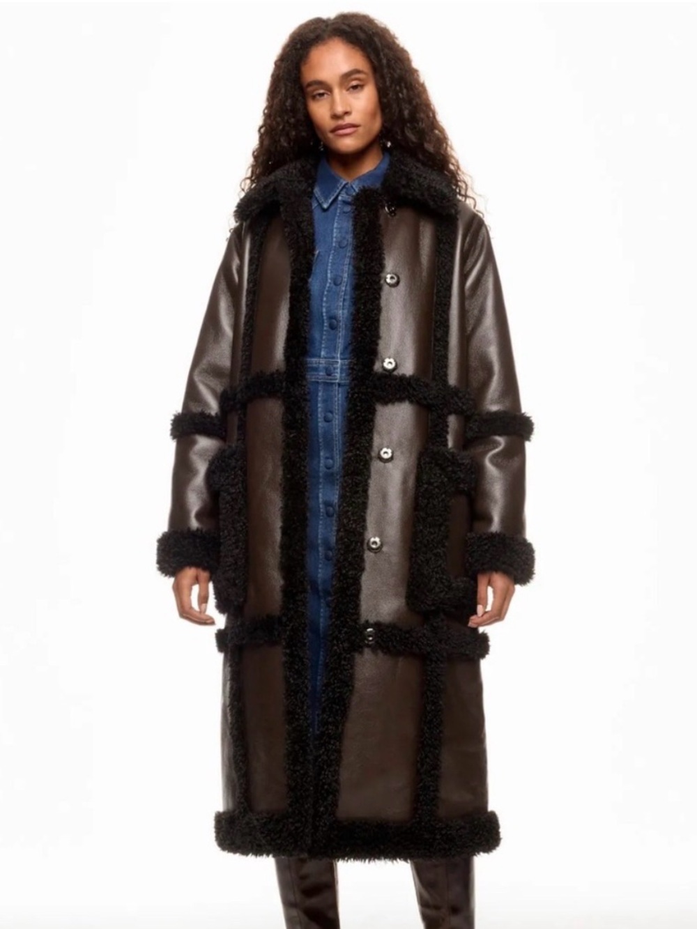 Stand Studio Chocolate Brown Shearling Coat